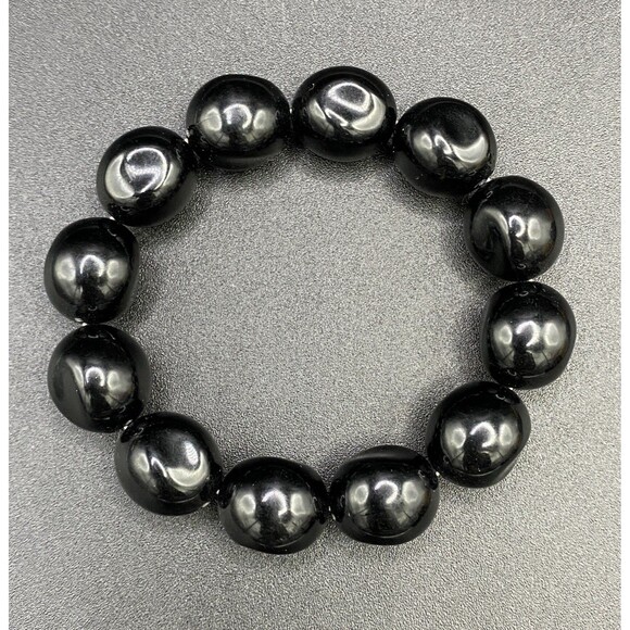 Black Lucite Bauble Bead Stretch Bracelet VINTAGE - Picture 5 of 5